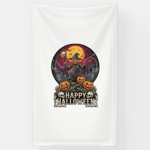 Lona Feliz Halloween Calabaza Brujo Cementerio Luna Lle