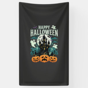Lona Feliz Halloween Castillo Embrujado Fantasmas y Cal