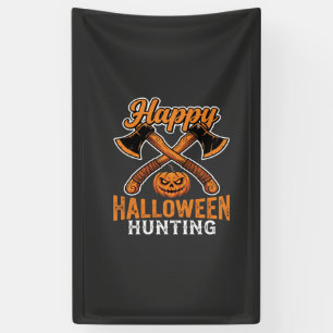 Lona Feliz Halloween Caza Hachas Cruzadas Calabaza