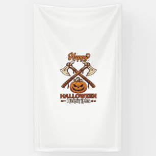 Lona Feliz Halloween Caza Hachas Cruzadas Calabaza Runa