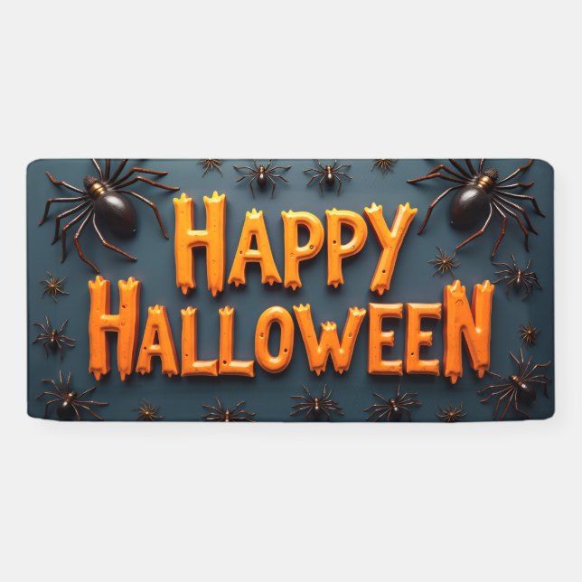 Lona Feliz Halloween con arañas  (Horizontal)