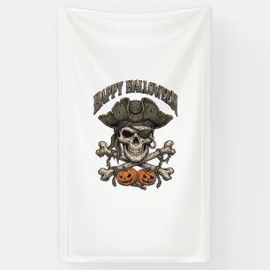 Lona Feliz Halloween Cráneo de Pirata Huesos Cruzados C