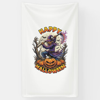 Lona Feliz Halloween Espantapájaros Segador Guadaña Fla