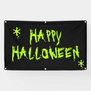 Lona Feliz Halloween espantoso neón verde y miedo negr