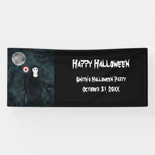 Lona Feliz Halloween Grim Reaper Moon Night Personalice (Horizontal)