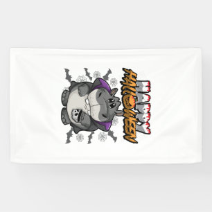 Lona Feliz Halloween Hipopótamo Disfrazado