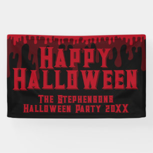 Lona Feliz Halloween Spooky Red Black Dripping Blood