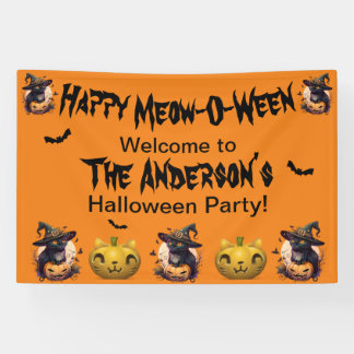 Lona Feliz Meow-O-Ween Black Cat Jack-o-Lantern Naranja