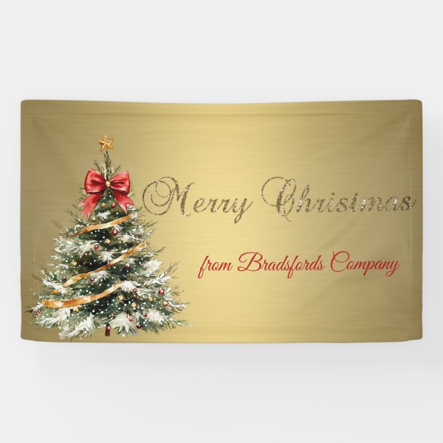 Lona Feliz Navidad,Árbol de Navidad,Oro (Horizontal)