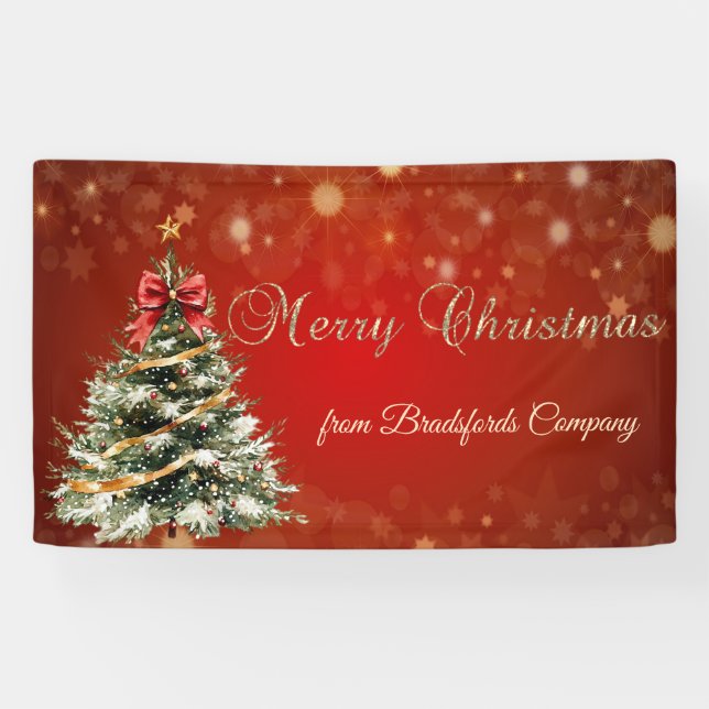 Lona Feliz Navidad,Árbol de Navidad,Rojo  (Horizontal)