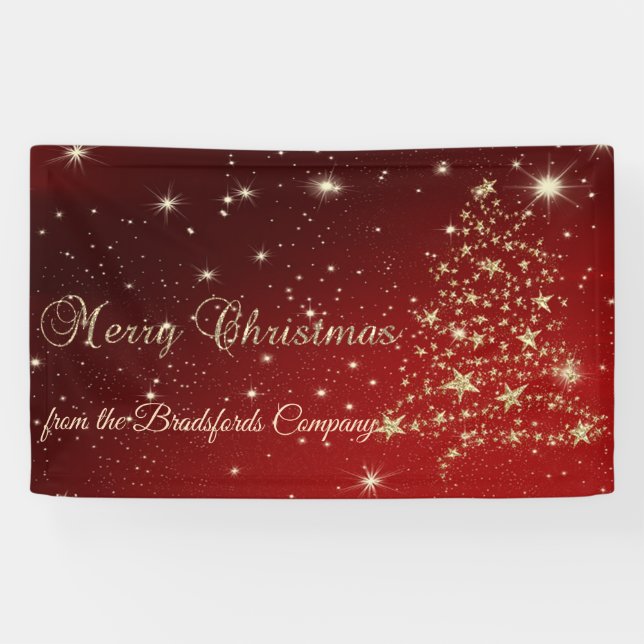 Lona Feliz Navidad, Árbol de Navidad, Rojo, Compañía (Horizontal)