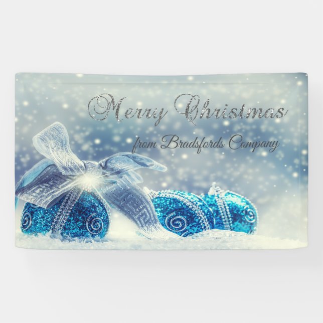 Lona Feliz Navidad,Azul,Bolas de Navidad (Horizontal)