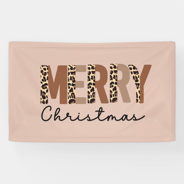 Lona "Feliz Navidad" Bloque de color moderno Leopard Bo (Horizontal)