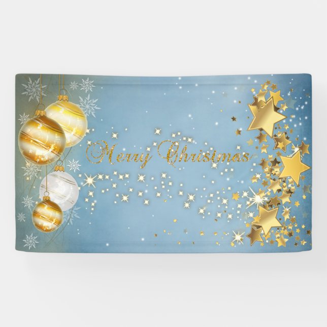 Lona Feliz Navidad ,bolas de Navidad,estrellas,brillo (Horizontal)