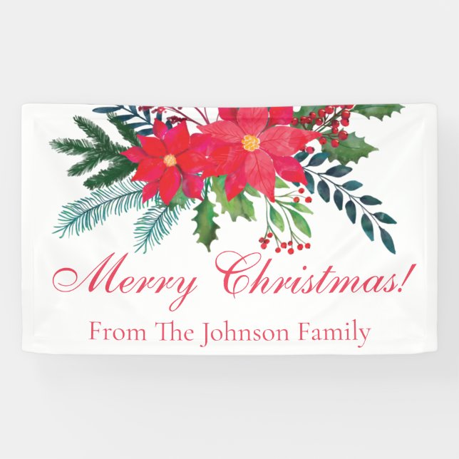Lona Feliz Navidad Bouquet Personalizado Familia (Horizontal)