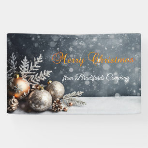 Lona Feliz Navidad, Copas de nieve, Bolas, Gris