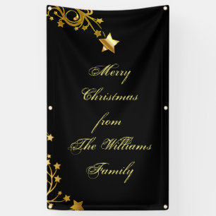 Lona Feliz Navidad, nombre de familia Stars Black Gold