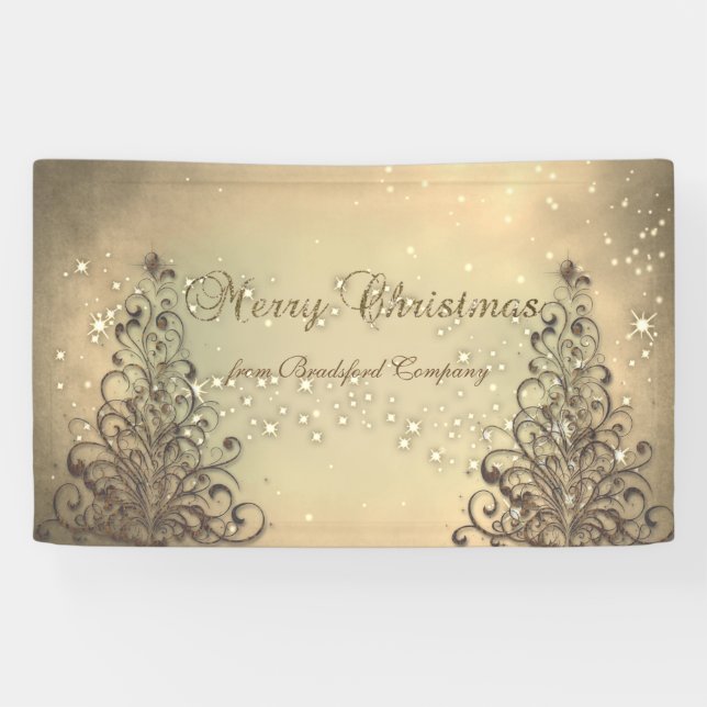 Lona Feliz Navidad,Oro ,Árbol de Navidad,Brillo (Horizontal)