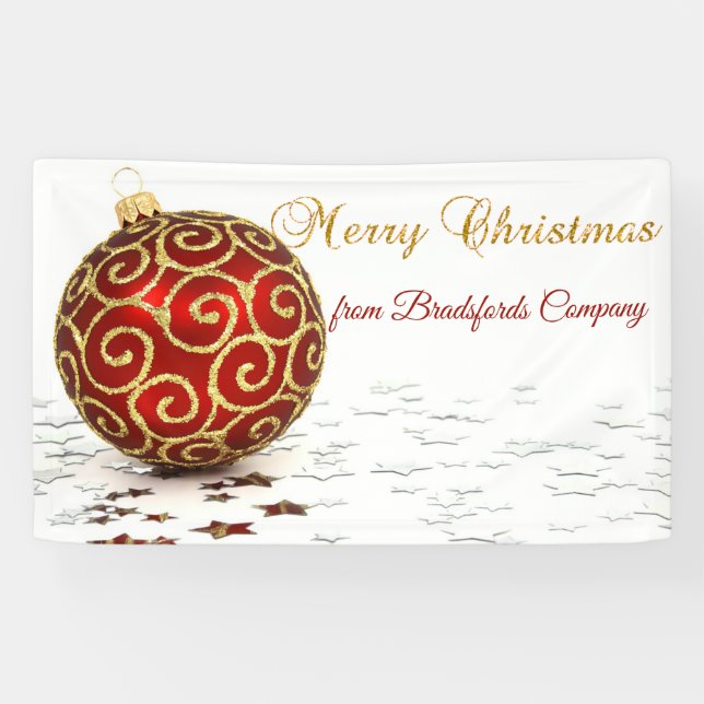 Lona Feliz Navidad, Red Ball, Stars (Horizontal)