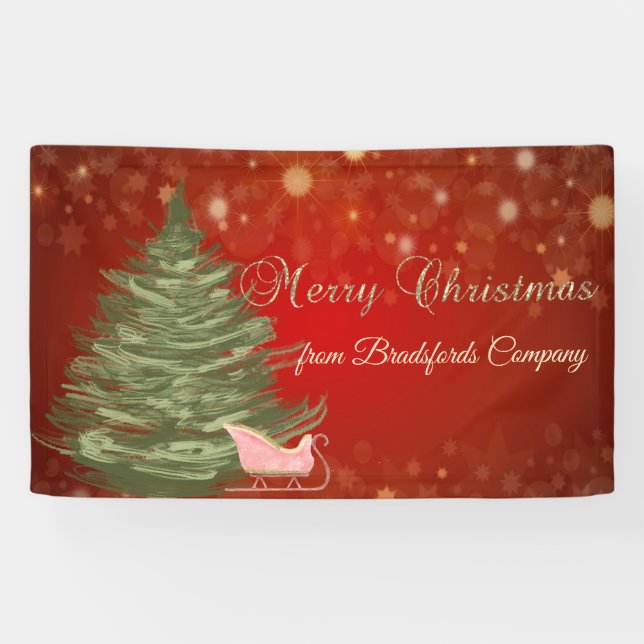 Lona Feliz Navidad, Rojo ,Árbol de Navidad,Trineo (Horizontal)