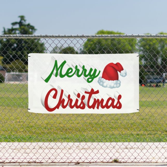 Lona Feliz Navidad Santa Hat rojo green script (in situ)