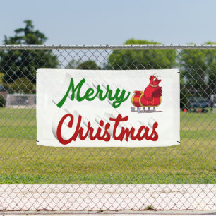 Lona Feliz Navidad Santa Sleigh guión verde rojo