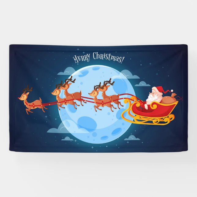 Lona Feliz Navidad Santa y Sleigh (Horizontal)