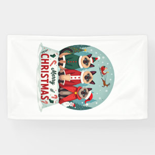 Lona Feliz Navidad Tres Santa Elfo Reno Gatos Siameses