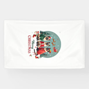 Lona Feliz Navidad Tres Santa Elfo Reno Gatos Siameses