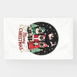 Lona Feliz Navidad Tres Santa Elfo Reno Siamés C