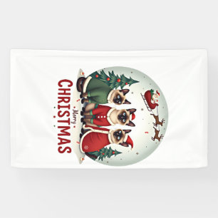 Lona Feliz Navidad Tres Santa Elfo Reno Siamés C