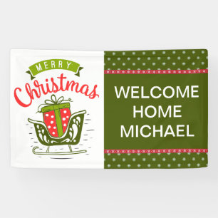 Lona Feliz Navidad Trineo Bienvenido a Casa Rojo Verde 