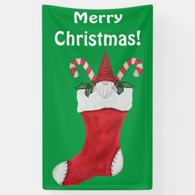 Lona Feliz Navidad, un gnomo con barba en llamas (Vertical)