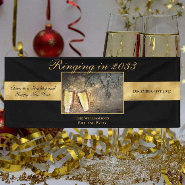 Lona Feliz Nochevieja Brindis Festivo Negro Dorado (Subido por el creador)