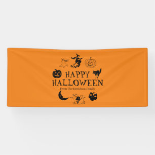 Lona Feliz nombre personalizado de Halloween naranja de