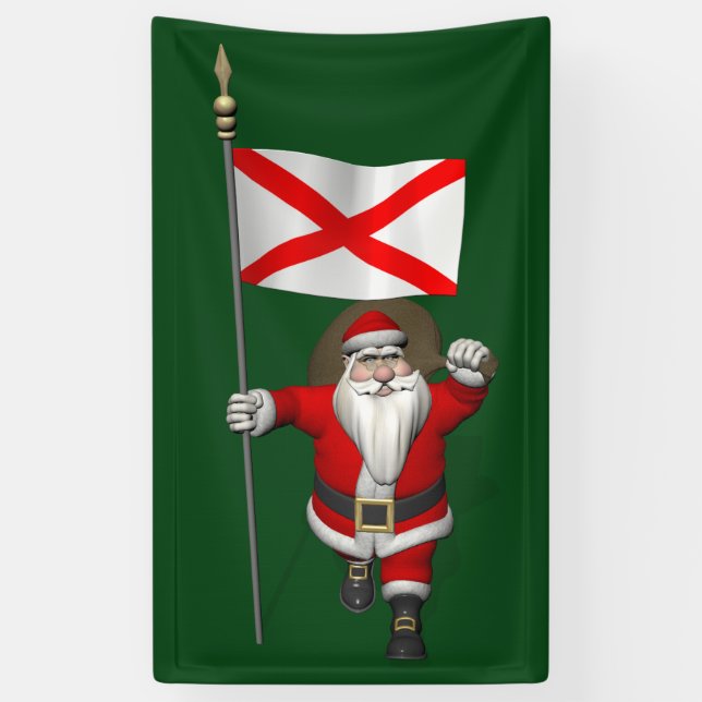 Lona Feliz Papá Noel Con Bandera De Alabama (Vertical)