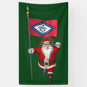 Lona Feliz Papá Noel Con Bandera De Arkansas