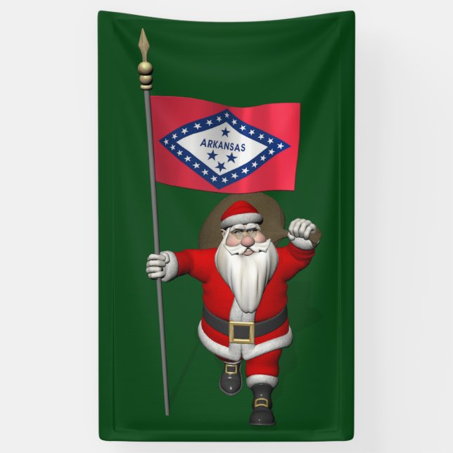Lona Feliz Papá Noel Con Bandera De Arkansas (Vertical)