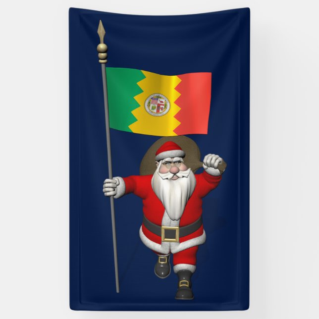 Lona Feliz Papá Noel Con Bandera De Los Ángeles (Vertical)