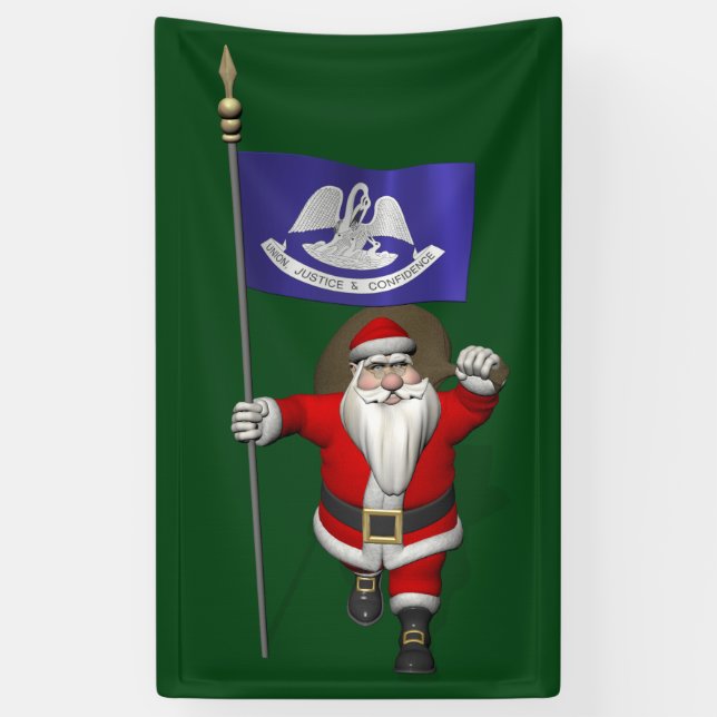 Lona Feliz Papá Noel Con Bandera De Luisiana (Vertical)