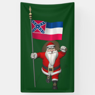 Lona Feliz Papá Noel Con Bandera De Misisipi