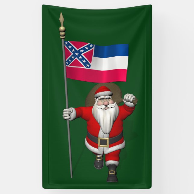 Lona Feliz Papá Noel Con Bandera De Misisipi (Vertical)