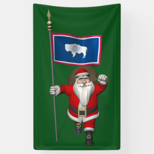 Lona Feliz Papá Noel Con Bandera De Wyoming