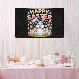Lona Feliz Pascua 2025  Huevos Conejo Conejito Lindo