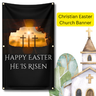 Lona Feliz Pascua se levanta tres cruces