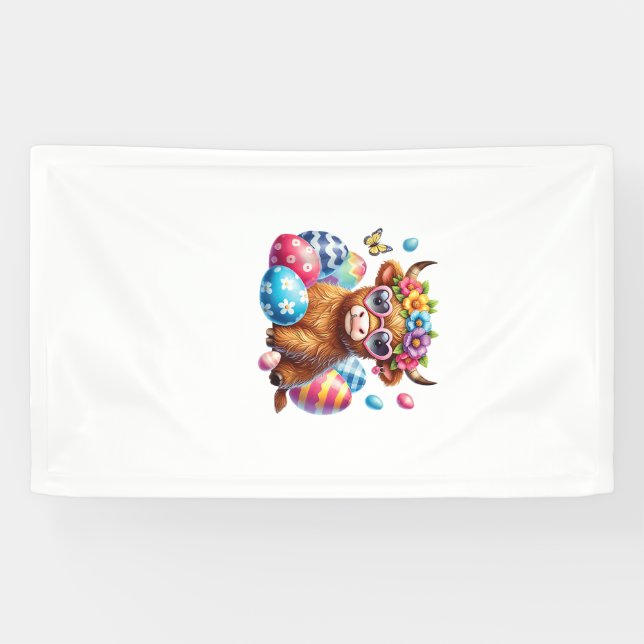 Lona Feliz Pascua Vaca Ternera de las Tierras Altas Día (Horizontal)