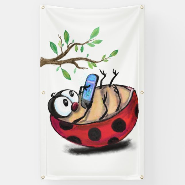 Lona Feliz Pequeña Ladybug con teléfono - Dibujo Person (Vertical)