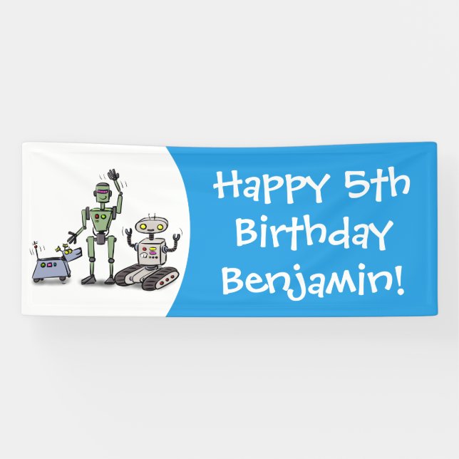 Lona Feliz personalizado de trío de robots lindos (Horizontal)