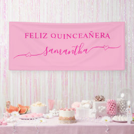 Lona Feliz Quinceañera Corazón Swash Nombre Rosa Calien
