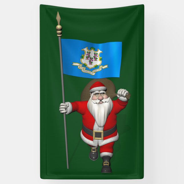 Lona Feliz Santa Claus con bandera de Connecticut (Vertical)